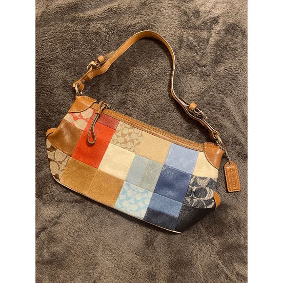Coach Patchwork Shoulder Handbag Signature Colorful Blue Red - Picture 1 of 6